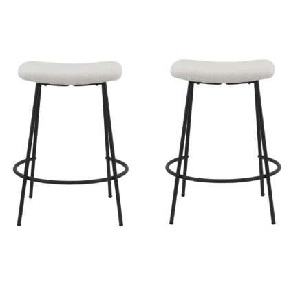 Set of Two 26" White and Black Fabric and Metal Backless Counter Height Bar Chairs