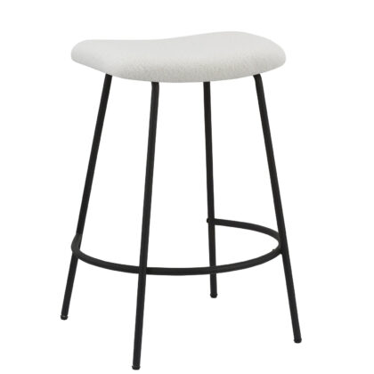 Set of Two 26" White and Black Fabric and Metal Backless Counter Height Bar Chairs
