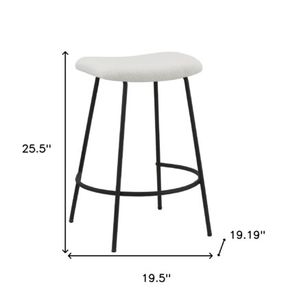 Set of Two 26" White and Black Fabric and Metal Backless Counter Height Bar Chairs