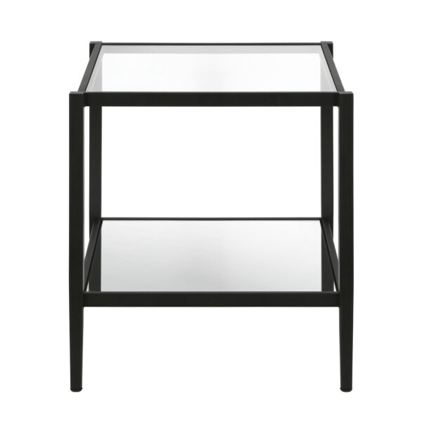 22" Black And Clear Glass And Steel Square Mirrored End Table With Shelf