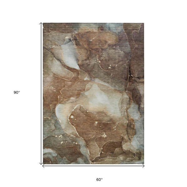 5' X 8' Brown Abstract Washable Non Skid Indoor Outdoor Area Rug