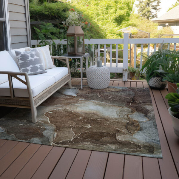 5' X 8' Brown Abstract Washable Non Skid Indoor Outdoor Area Rug