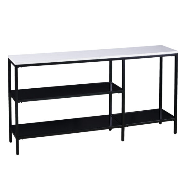 56" White and Black Faux Marble Frame Console Table Two Shelves
