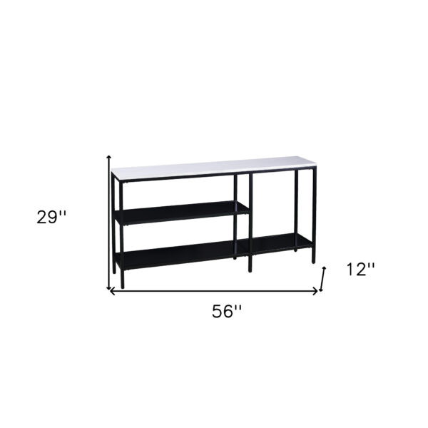 56" White and Black Faux Marble Frame Console Table Two Shelves