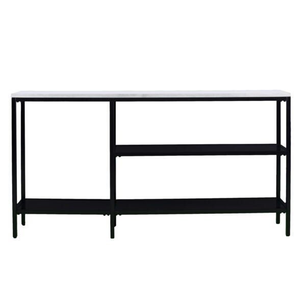 56" White and Black Faux Marble Frame Console Table Two Shelves