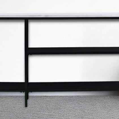 56" White and Black Faux Marble Frame Console Table Two Shelves