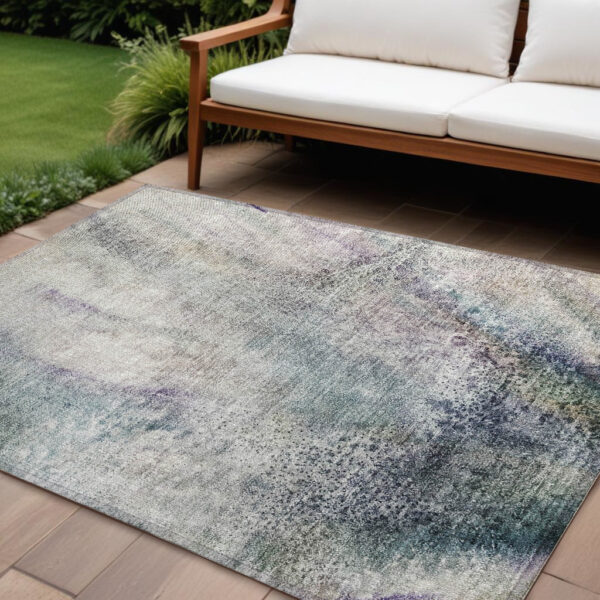 8' X 10' Ivory Abstract Washable Non Skid Indoor Outdoor Area Rug
