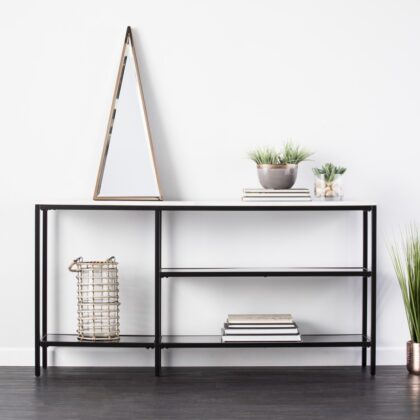 56" White and Black Faux Marble Frame Console Table Two Shelves