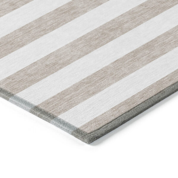 5' X 8' Taupe and White Striped Washable Indoor Outdoor Area Rug