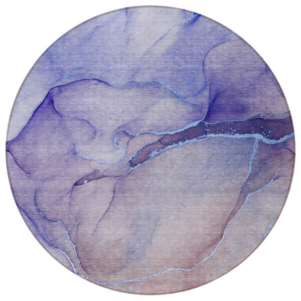 8' Round Blue and Brown Round Abstract Washable Non Skid Indoor Outdoor Area Rug