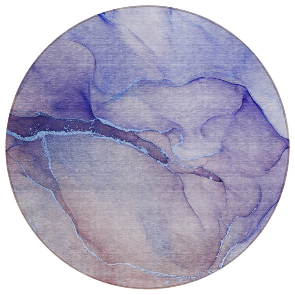 8' Round Blue and Brown Round Abstract Washable Non Skid Indoor Outdoor Area Rug
