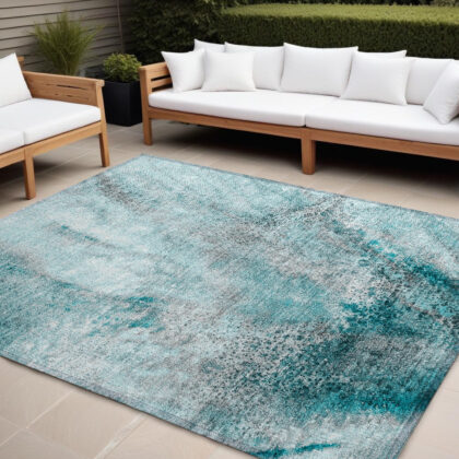 8' X 10' Gray and Ivory Abstract Washable Non Skid Indoor Outdoor Area Rug