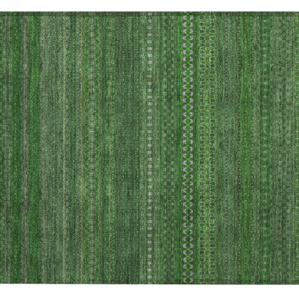 2' X 3' Fern Green Striped Washable Non Skid Indoor Outdoor Area Rug