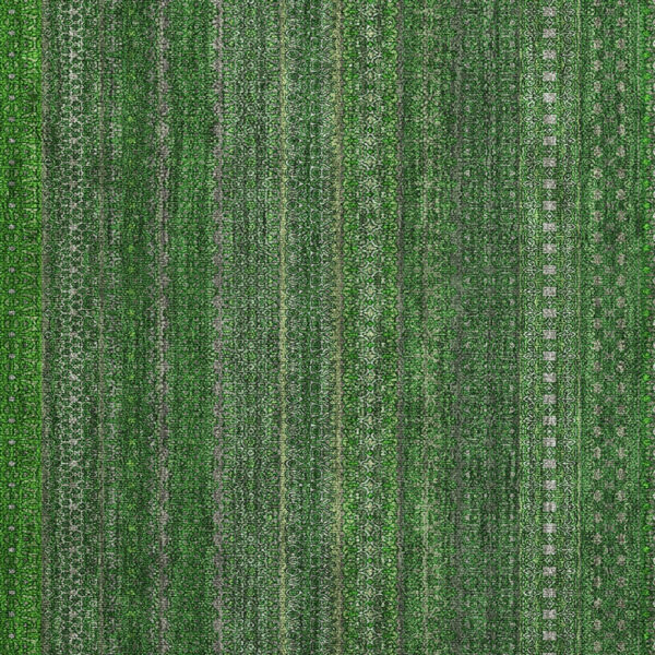 2' X 3' Fern Green Striped Washable Non Skid Indoor Outdoor Area Rug