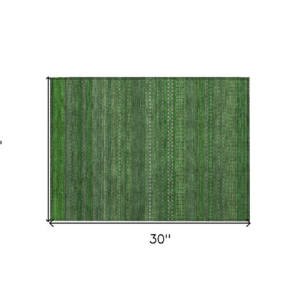 2' X 3' Fern Green Striped Washable Non Skid Indoor Outdoor Area Rug