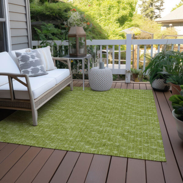 9' X 12' Moss Green Geometric Washable Non Skid Indoor Outdoor Area Rug