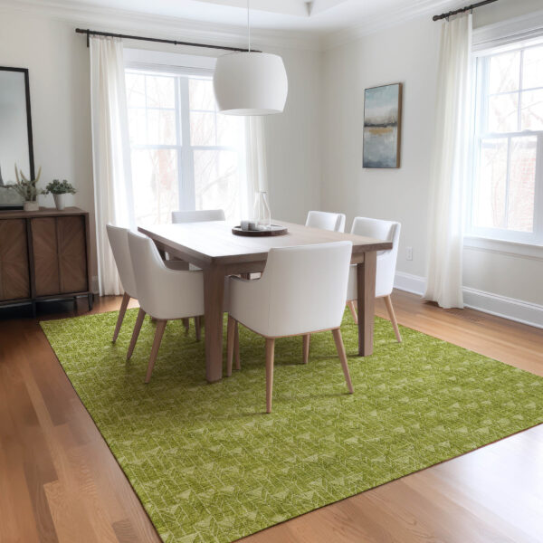 9' X 12' Moss Green Geometric Washable Non Skid Indoor Outdoor Area Rug