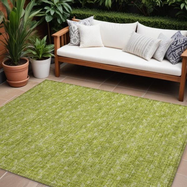 9' X 12' Moss Green Geometric Washable Non Skid Indoor Outdoor Area Rug