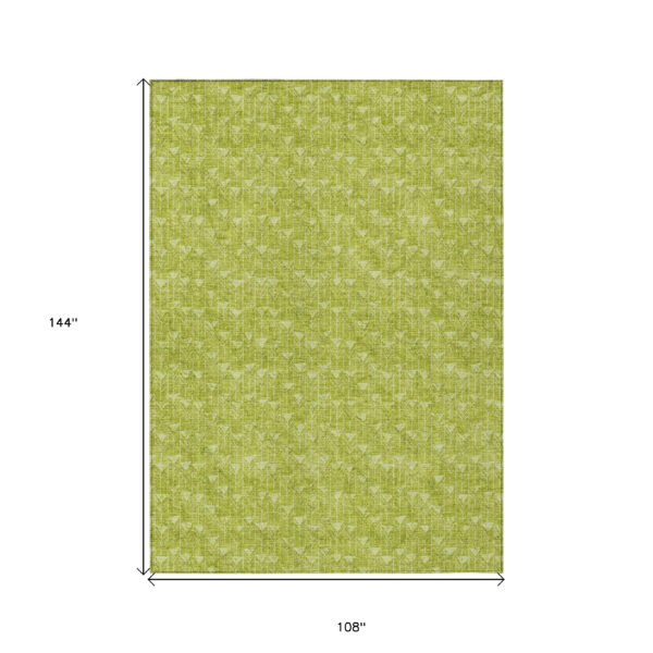 9' X 12' Moss Green Geometric Washable Non Skid Indoor Outdoor Area Rug
