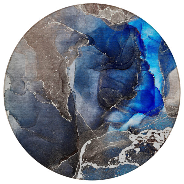 8' Round Blue Round Abstract Washable Non Skid Indoor Outdoor Area Rug