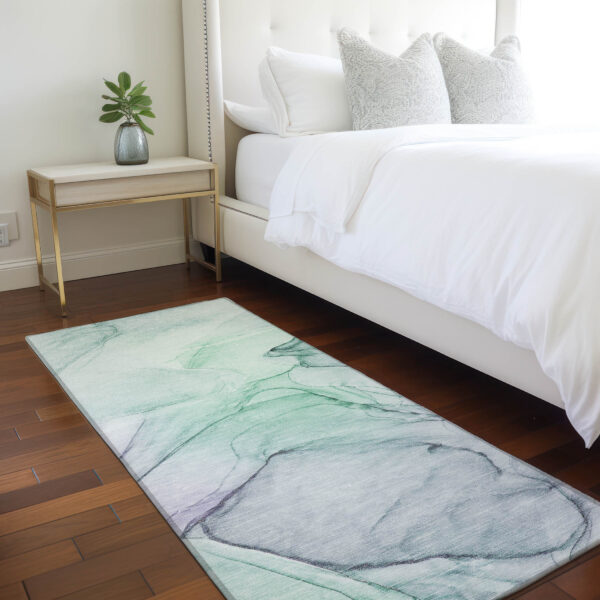 8' Runner Blue and Gray Abstract Washable Non Skid Indoor Outdoor Runner Rug
