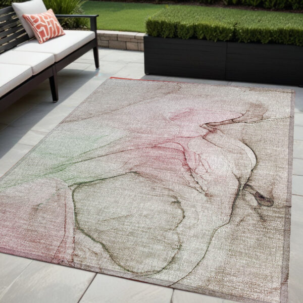 5' X 8' Gray and Pink Abstract Washable Non Skid Indoor Outdoor Area Rug