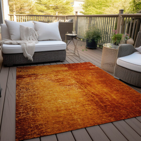 8' X 10' Orange Abstract Washable Non Skid Indoor Outdoor Area Rug