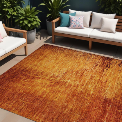 8' X 10' Orange Abstract Washable Non Skid Indoor Outdoor Area Rug