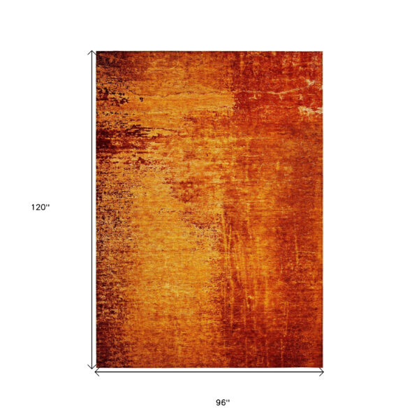 8' X 10' Orange Abstract Washable Non Skid Indoor Outdoor Area Rug