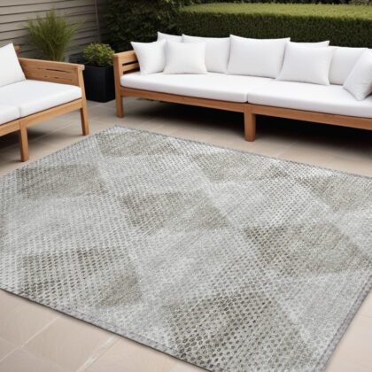 9' X 12' Gray Geometric Washable Non Skid Indoor Outdoor Area Rug