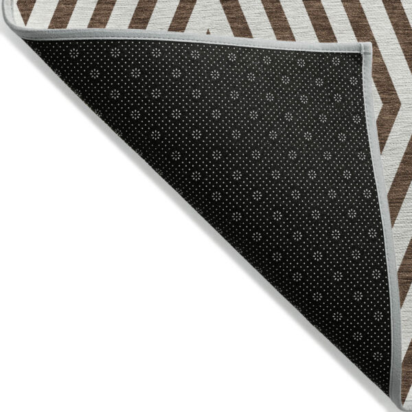 8' Runner Brown and White Geometric Washable Non Skid Indoor Outdoor Runner Rug