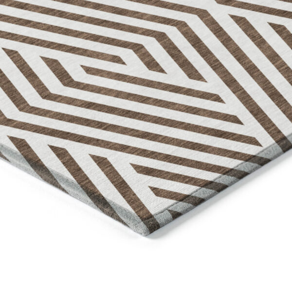 8' Runner Brown and White Geometric Washable Non Skid Indoor Outdoor Runner Rug