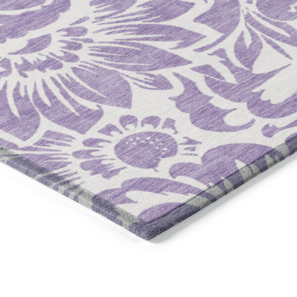 8' X 8' Purple and Ivory Round Floral Washable Non Skid Indoor Outdoor Area Rug