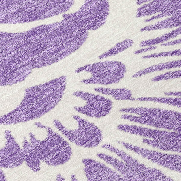 8' X 8' Purple and Ivory Round Floral Washable Non Skid Indoor Outdoor Area Rug