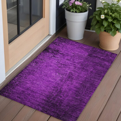 2' X 3' Purple Abstract Washable Non Skid Indoor Outdoor Area Rug