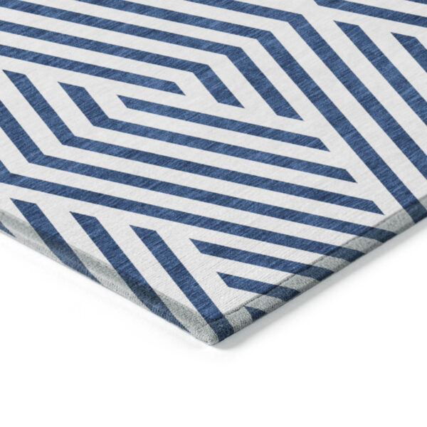 9' X 12' Navy and White Geometric Washable Non Skid Indoor Outdoor Area Rug