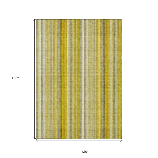 10' X 14' Gold Striped Washable Non Skid Indoor Outdoor Area Rug
