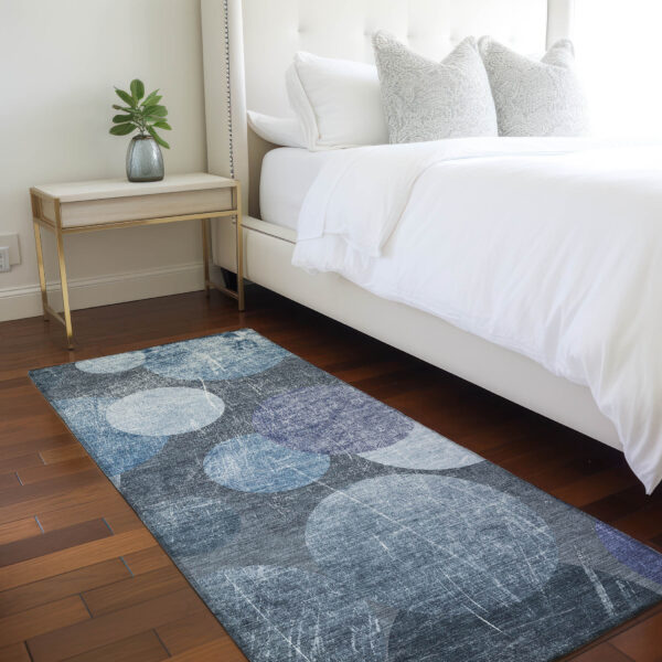 2' X 8' Gray and Blue Abstract Washable Non Skid Indoor Outdoor Runner Rug
