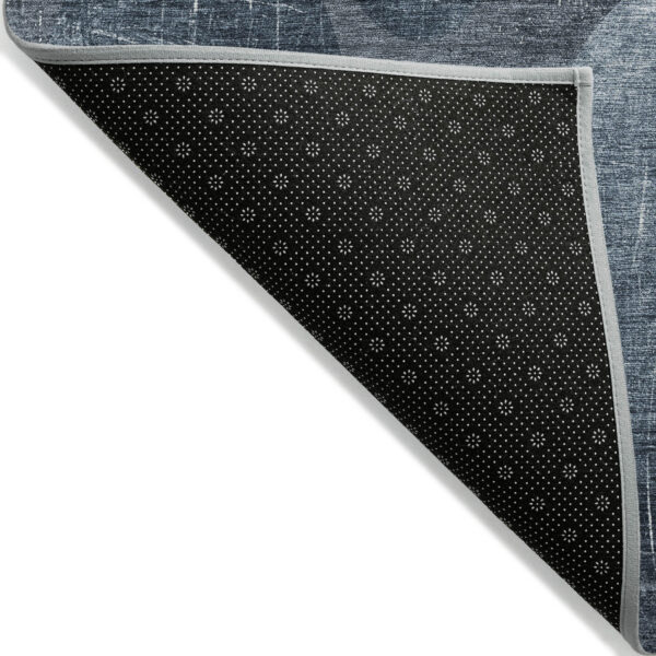 2' X 8' Gray and Blue Abstract Washable Non Skid Indoor Outdoor Runner Rug