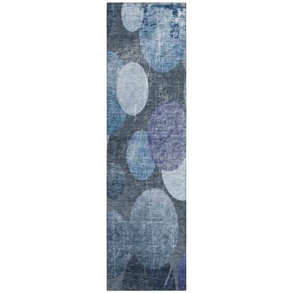 2' X 8' Gray and Blue Abstract Washable Non Skid Indoor Outdoor Runner Rug