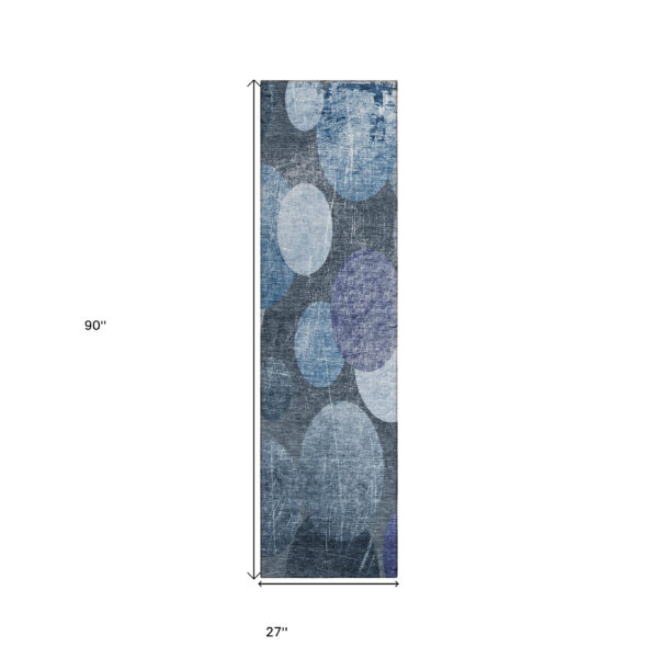 2' X 8' Gray and Blue Abstract Washable Non Skid Indoor Outdoor Runner Rug
