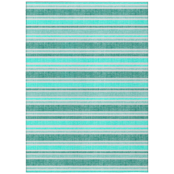 5' X 8' Turquoise Striped Washable Indoor Outdoor Area Rug