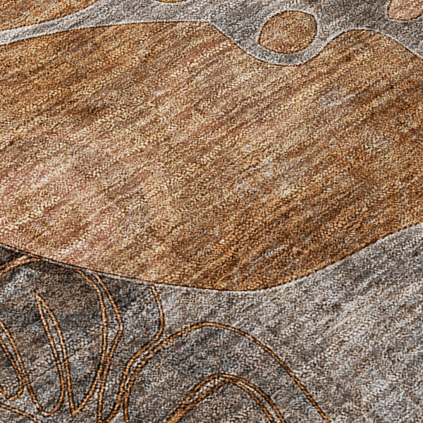 8' X 8' Chocolate Terracotta and Ivory Round Abstract Washable Indoor Outdoor Area Rug