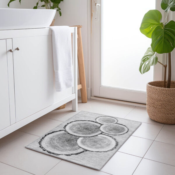 2' X 3' Gray and Black Faux Bois Washable Non Skid Indoor Outdoor Area Rug