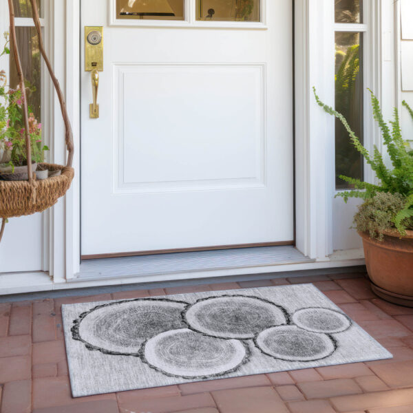 2' X 3' Gray and Black Faux Bois Washable Non Skid Indoor Outdoor Area Rug