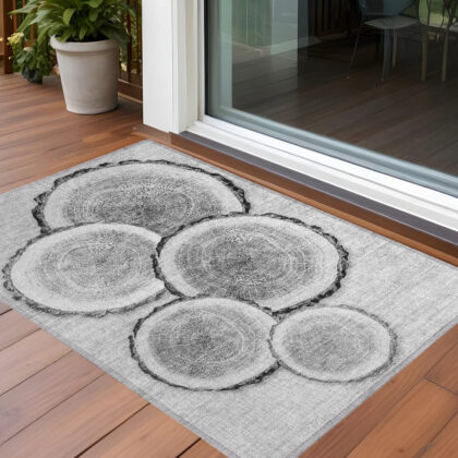 2' X 3' Gray and Black Faux Bois Washable Non Skid Indoor Outdoor Area Rug
