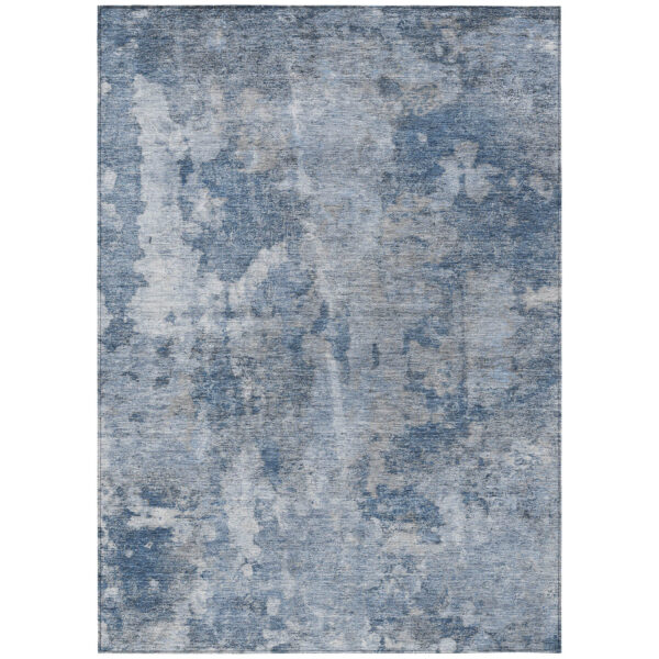 9' X 12' Blue Abstract Washable Non Skid Indoor Outdoor Area Rug