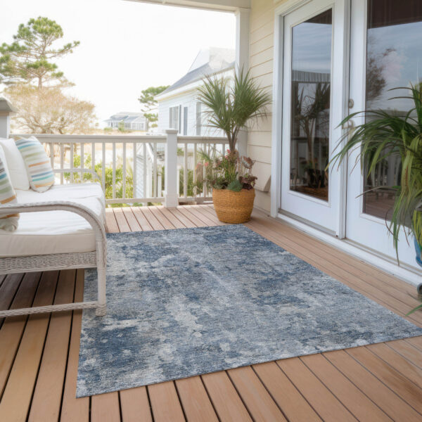 9' X 12' Blue Abstract Washable Non Skid Indoor Outdoor Area Rug