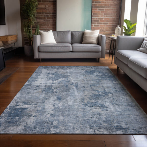 9' X 12' Blue Abstract Washable Non Skid Indoor Outdoor Area Rug