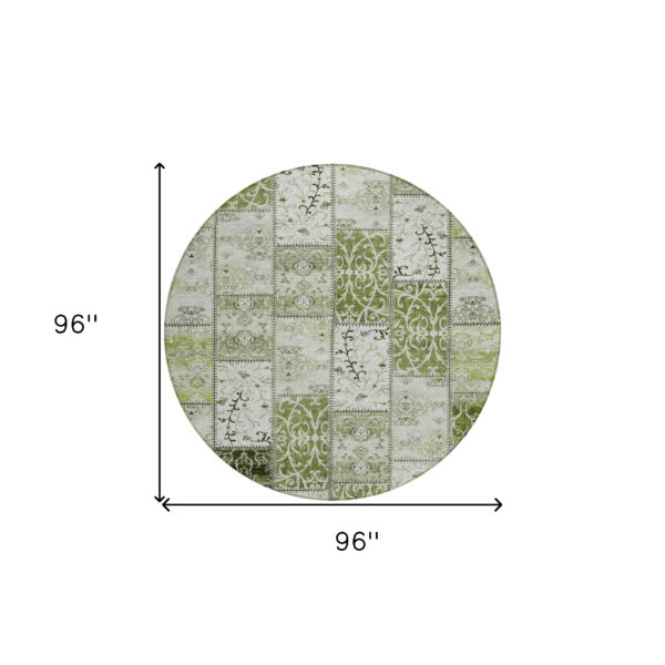 8' Round Green Round Patchwork Washable Non Skid Indoor Outdoor Area Rug